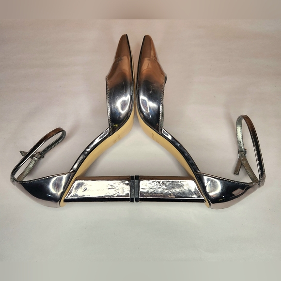 Marc Fisher Womens 9.5 Demeter Silver Metallic Point Toe Pumps Block Heel Buckle - Picture 7 of 15